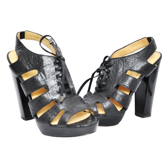 Coach MOREEN Platform Lace-Up Pump Sandal Slingback Heel Shoe Black 8.5 New - Picture 1 of 11